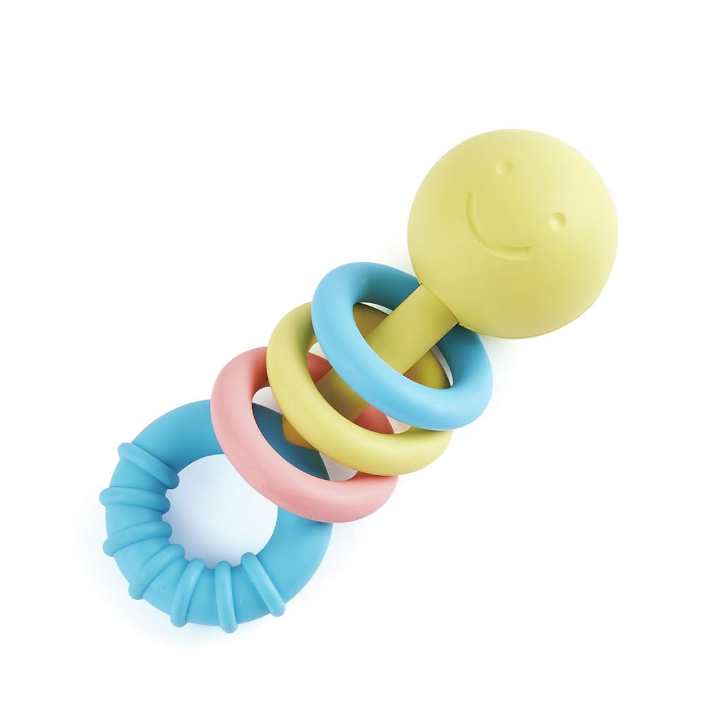 Hape Baby Rattling Rings Teether - Made from Rice, Soft & Easy-to-Grip, Suitable for Newborn Babies 0M+