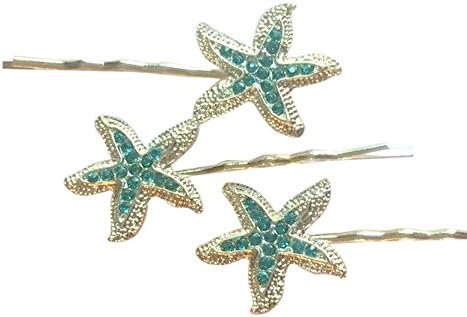 Starfish Rhinestone Hair Pins for Mermaid Costume/ Bridal Party (set of 3) (aqua)