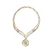 Paxuan Womens Silver Gold Plated Alloy Rhinestone African Jewelry Set Hallow Chain Choker Necklace Stud Earrings Cuff Bangle Bracelet Ring Set (Gold)