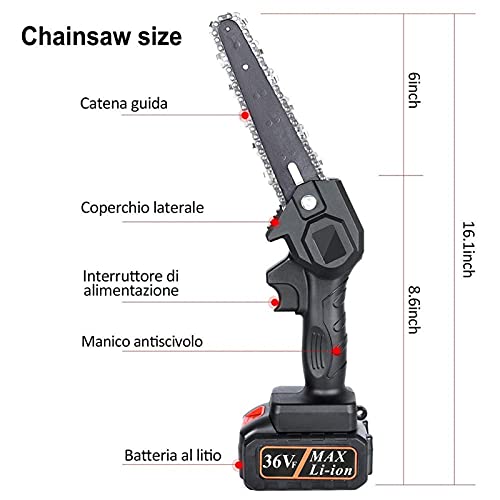 LUSTAR Akku Kettensäge 36V 6 Zoll Mini Kettensäge, Mit 2 Batterien Und 2 Kette für Gartenbaum Landwirtschaft Ranch Bäume… – Bild 3