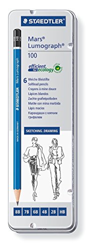 Staedtler Lumograph Graphite Drawing and Sketching Pencils 100G6, Set of 6 Degrees in an Attractive Storage Tin (100G6)