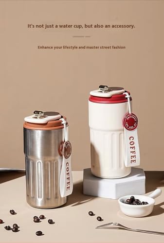Copo Térmico Café 450ml Inox com Display Digital LED de Temperatura, Antivazamento, Portátil com Alça e Tampa, Isolamento a Vácuo, Mantém Bebidas Quentes e Frias por Horas (Prata/Inox)