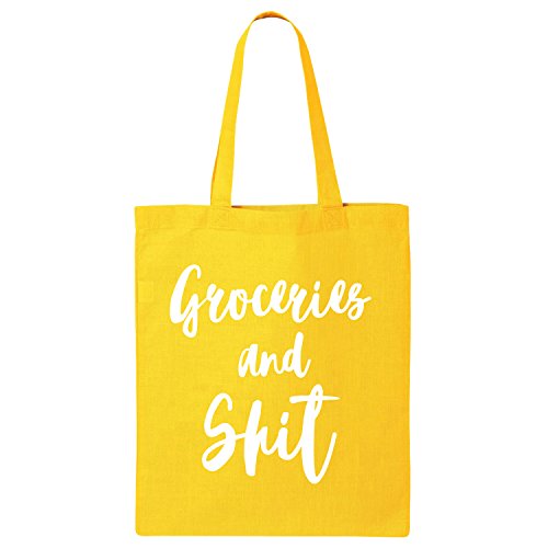 Groceries and Shit Cotton Canvas Tote Bag in Yellow - One Size