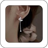 Vacaonio Sparkly Rhinestone Butterfly Dangle Earrings Silver Crystal Butterfly Tassel Earrings Long Butterfly Chain Earrings Cz Butterfly Drop Earrings Jewelry for Women