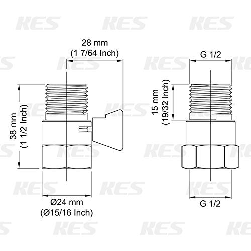 KES Shower Shut Off Valve G1/2" Brass with Handle Lever Water Flow