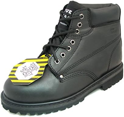 G4U Z-7626 Men's Steel Toe Work Boots Black Leather 6" Lug Sole Oil Resistant Shoes Width: Wide (W Or 2E) (10 W US, Black)