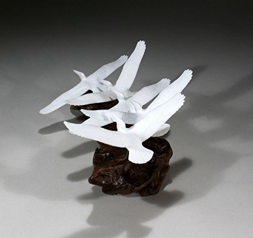 5 Pelicans Sculpture Gliding by John Perry 9in long on Burl Statue Pellucida