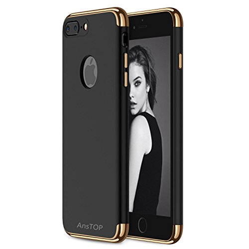 iPhone 7 Plus Case, AnsTOP 3 In 1 Ultra Thin and Slim Anti-Scratch Protective Hard Case Coated Non Slip Matte Surface with Electroplate Frame for Apple iPhone 7 Plus-Black