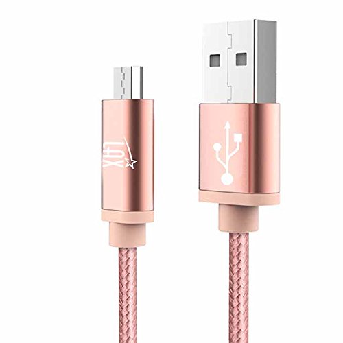 LAX Gadgets Braided Nylon Micro USB Charging and Data Sync Cable, 480 Mbps Data Transfer via USB 2.0 (10 Feet, Rose Pink)