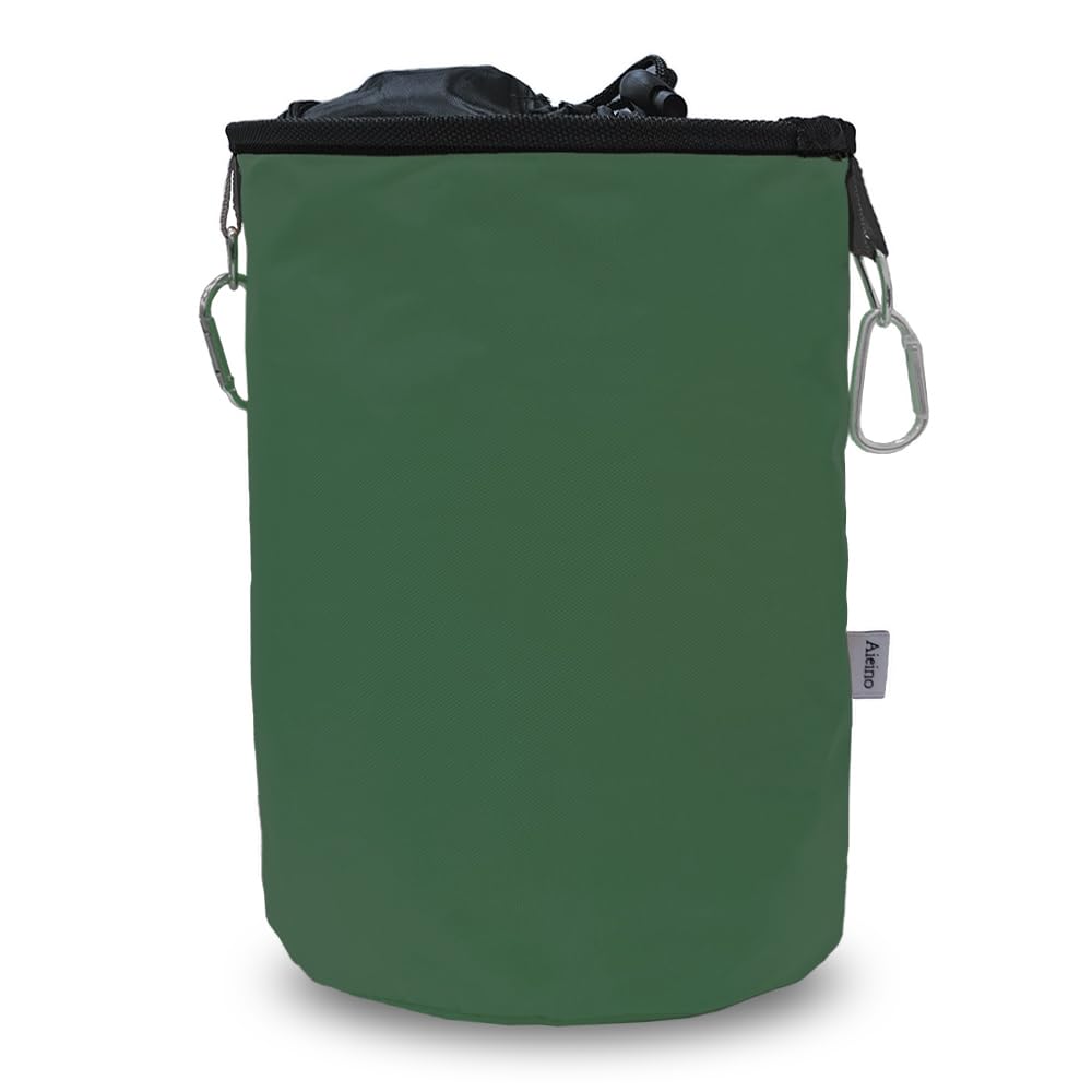 Aieino Large Peg Bag with Drawstring, Hanging Snap Hook - Storage Bag up to 200 Clothes Pegs for Hanger Clips Washing Line Waterproof Weather Resistant, Green