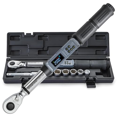 GROWNEER Digital Torque Wrench, 7.38-147.5 Ft-lbs/10-200 nm, 1/2'' Drive Inch Pound Rachet with Buzzer & Colorful LED Indicator, Electronic Torque Wrench Set for Bike Motor Car Auto Repair