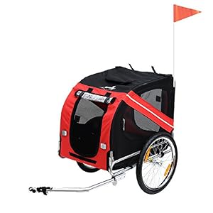 Pawhut Folding Dog Carrier Bicycle Pet Trailer in Steel Frame Stroller – Red & Black