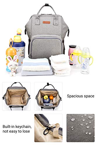 Diaper Bag Backpack with USB Charging Port, Multi-Function Waterproof Care Travel Backpack, Large Capacity, Light, Stylish, Durable, Suitable for Carrying Travel (Gray)