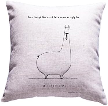 Colorful Hand Draw Cartoon Animals Watercolor Art Design Unique Cotton Linen Home Decorative Cushion Cover Throw Pillow Case 18x18 inch (Lama)