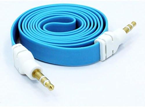 Blue Flat Aux Cable Car Stereo Wire Audio Speaker Cord 3.5mm Jack Adapter Auxiliary [Tangle Free] for Virgin Mobile ZTE Prestige 2 (N9136)