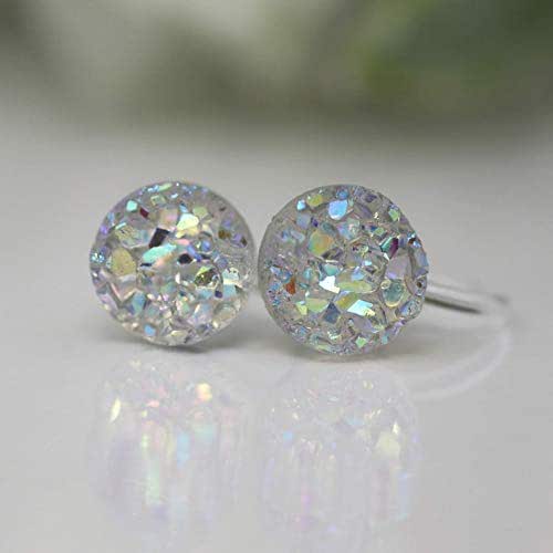 Invisible Clip On Faux Druzy Earrings for NonPierced Ears