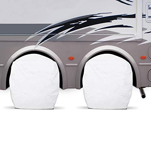 Smart Design RV Wheel Covers - Model 3 - Protects Against Rust & Storage Damage - for RV, Semi Trucks, Large Vehicle Tires (2-Pack) (Fits 29-31.75" Diameter Wheels) [White w/Felt] - Thumbnail 7