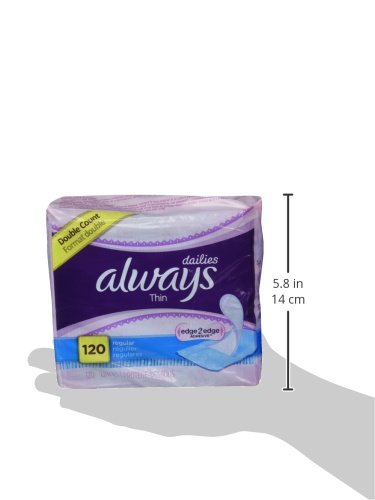 Always Dailies Regular Thin Unscented Pantiliners, 120 ct (Pack of 2)