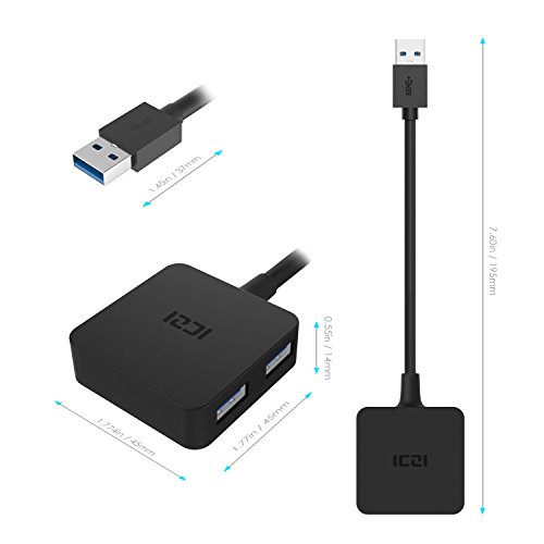 ICZI USB Hub with 4 USB 3.0 Ports, Data Hub for Mac, Windows, and Other Laptops - Black