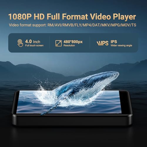 80GB MP3 Player with Bluetooth and WiFi, Oilsky 4.0" IPS Touch Screen MP3 Player with Speaker, Music Player with Spotify, Audible, Amazon Music, Deezer, MP4 Android Music Player Up to 512GB Black