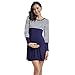 Women Striped Patchwork Nursing Midi Dress,Crytech Maternity Double Layer Round Neck Side Ruched Pregnancy Sleepwear Nightgown for Breastfeeding Convertible Hospital Delivery Gown (Small, Navy)thumb 3