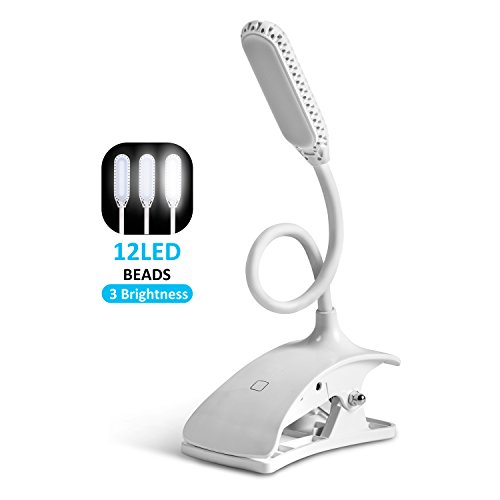 Joytech Led Reading Light, LED Clip Book Light [360° Adjustable,3 Brightness,Touch Switch] 12 LED Rechargeable USB Bedside Desk Book Lamp Music Stand Light with Eye Protection for Bookworms & Kids - Thumbnail 7