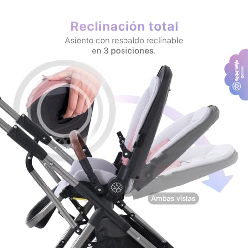 ESQUIMAL Carriola para Bebé Easy Prime Asiento Reversible Bidireccional, Plegado Semiautomático una mano, Compacta, Ligera, Reclinable 3 posiciones, Ruedas con Suspensión, 0 a 36 meses (Rosa)