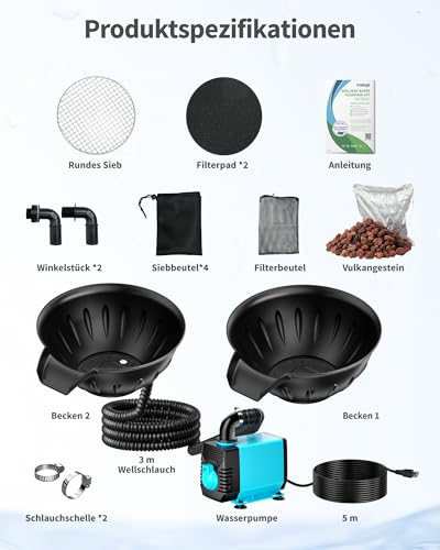 POPOSOAP Pond and Weir Cuvée Kit Fountain with Pond Pump 2500 L/h for Waterfalls, Water Plane DIY Indoor/Outdoor Garden