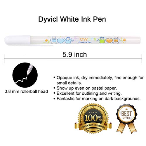 Dyvicl White Ink Pens - 12-Piece Fine Point Tip White Gel Pens for Black Paper Drawing, Illustration, Rocks Painting, Adult Coloring, Sketching Pens for Artists and Beginner Painters - Thumbnail 6