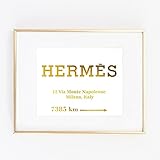 Hermes Gold Foil Leaf Art Wall Print distance Prada like Marfa distance Gossip Girl Fashion Map Distance Home decor poster 0322