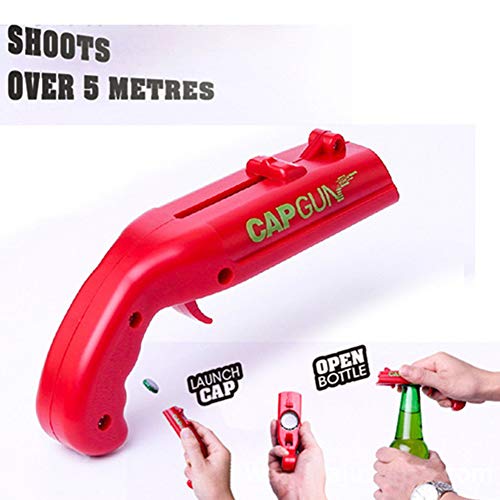 4 Pack Bottle Opener Creative Bottle Opener Cap Gun Plastic Beer Bottle Opener Cap Launcher Shooter for Home Bar Party Drinking Game (Red and Grey)