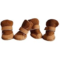 Spiritup Plush Cotton Puppy Dog Shoes Pet Snow Booties Boots Warm Paw Protectors with Rugged Anti-Slip Sole 4Pcs