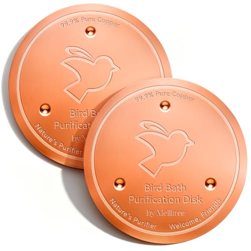Mellbree 2-Pack Bird Bath Copper Disc, 0.6mm Reinforced 99.99% Pure Copper Cleaning Disk with Triple-Point Support for Physical Safe Clean Water All-Season, Universal Fit for Outdoor Birdbaths, Bowl