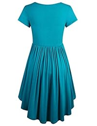 Vestido a media pierna con cuello redondo y manga larga de verano de manga corta de Cyanstyle para mujer