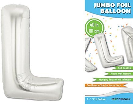 Rainbowloons Jumbo Mylar Foil Balloon, 40-Inch, Glossy Silver, Letter L
