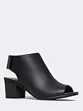 Peep Toe Bootie - Low Stacked Heel - Open Toe Ankle Boot Cutout Velcro Enclosure