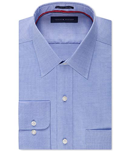 Tommy Hilfiger Men's Dress Shirt Regular Fit Non Iron Solid, Blue, 15.5" Neck 3…
