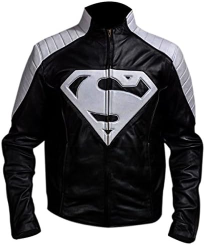 Leather Icon Cosplay Superman Black and Grey Jacket (XL)