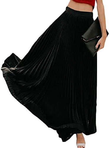 Tymhgt Women's Plain Maxi Skirt Boho Pleated High Waist Flowy Long Skirt