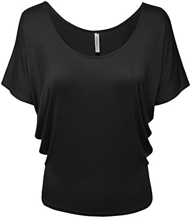 ZENNESSA Women's Short Sleeve Dolman Drape batwing Top Shirts Small ShadowBlack