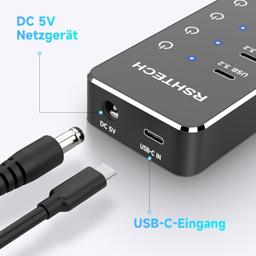 RSHTECH 7 port hub 3 x 10Gbps 4 x USB 3.0 (2 x USB-A, 2 x USB-C) aluminium cable 100 cm