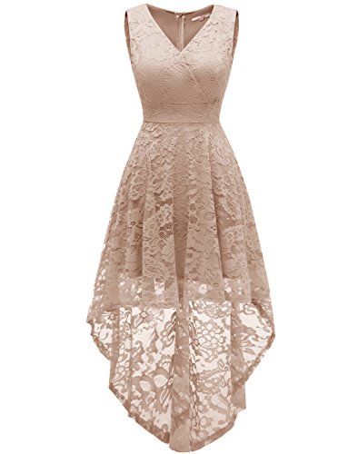 Dressystar 0022 Sleeveless Hi-Lo Lace Bridesmaid Dress Cocktail Party Dress L Champagne