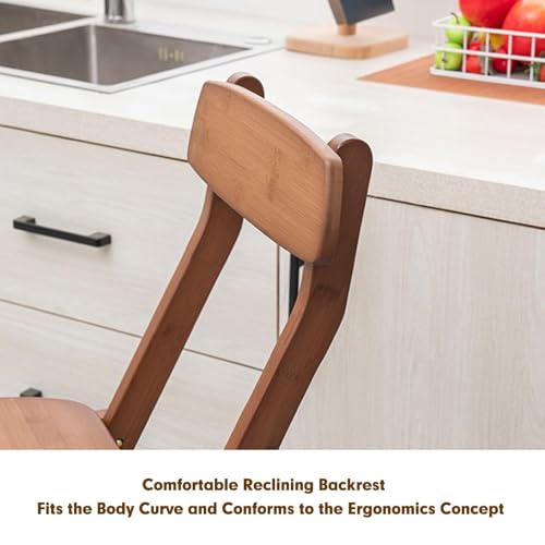 Zucng Bamboo Folding Bar Stool Kitchen Counter Stools with Backrest and Footrest, Portable Bar Chairs for Home Kitchen Island Breakfast, No Assembly, Brown
