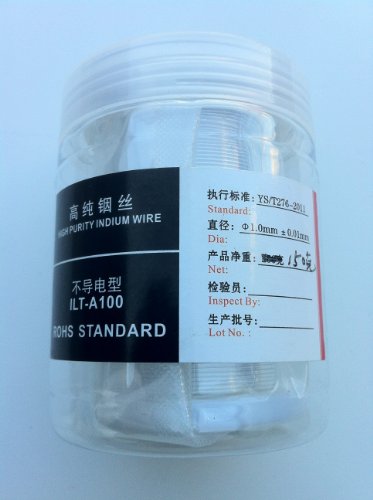 Indium Wire 99.99%, 1.0mm (.039") x 1850mm (73"), 10g, by Solution Materials, LLC