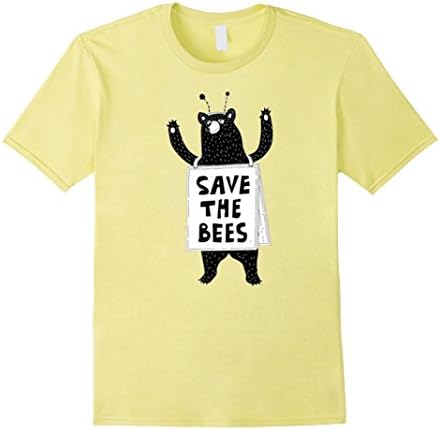 Mens Save The Bees Honeybees Grizzly Bear Cartoon T Shirt Small Lemon