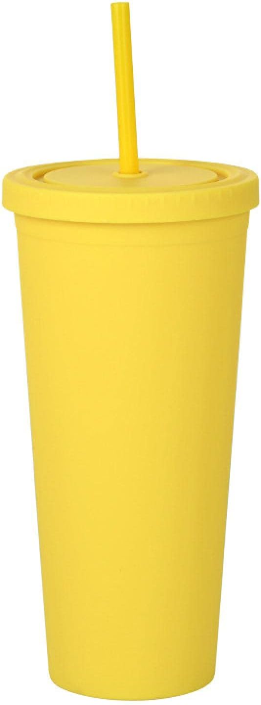 XMYZ 1pcs Straw Plastic Cup Beverage Coffee Cup Colorful DoubleLayer