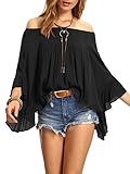 SheIn Women's Off the Shoulder Bell Ruffle Sleeve Top Blouse - Black One Size