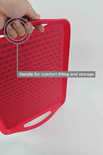 ChopMaster Rectangular Anti Slip Serving Tray with Handle (Large, Red)