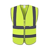 XIAKE Class 2 High Visibility Safety Vest,Heavy-Duty Reflective Vest,Front Zipper,ANSI/ISEA 107 Standard,for Airports,Logistics,Construction,Emergency,Security,Surveyor,TSA and More(Large,Yellow)