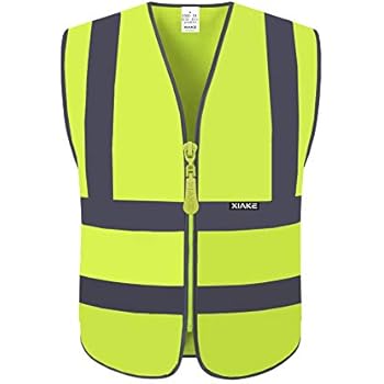 XIAKE High Visibility Safety Vest for Men, Zipper Front, ANSI/ISEA 107 Standard, XL, Neon Yellow